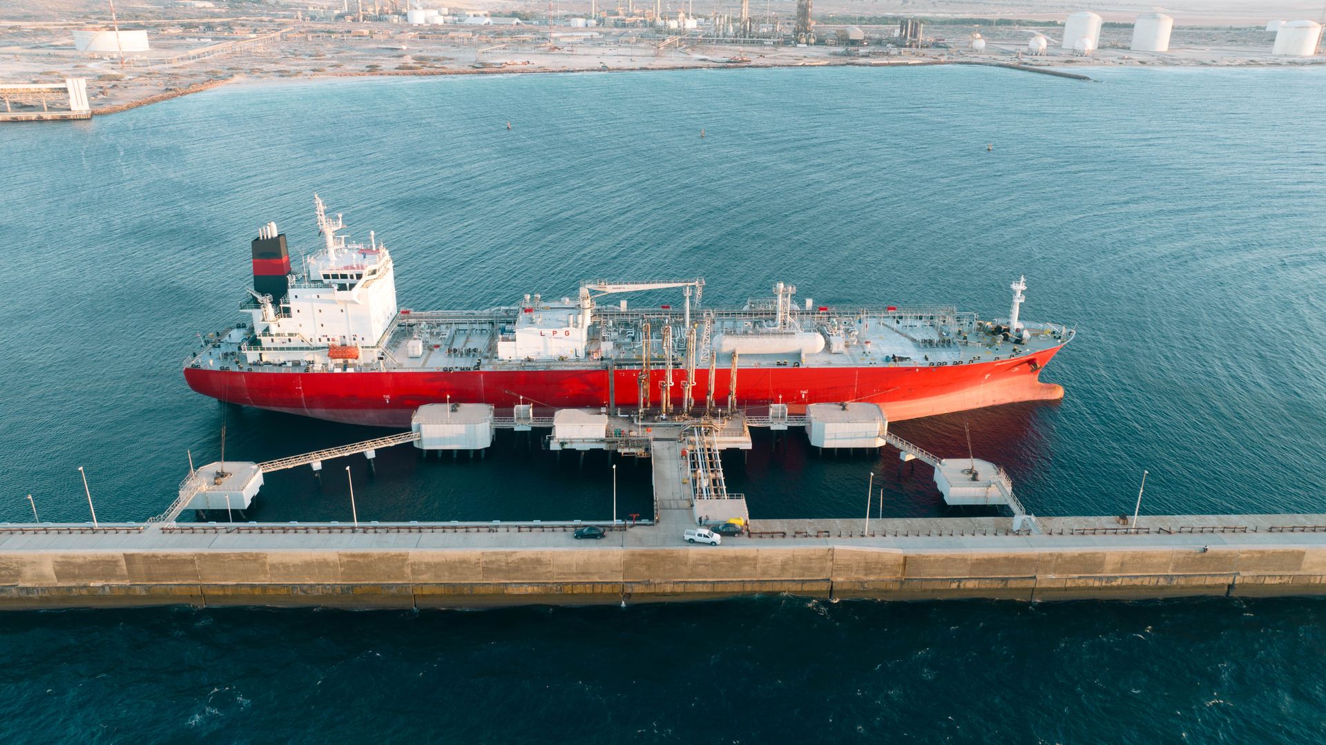 Aerial view of a marine cargo terminal