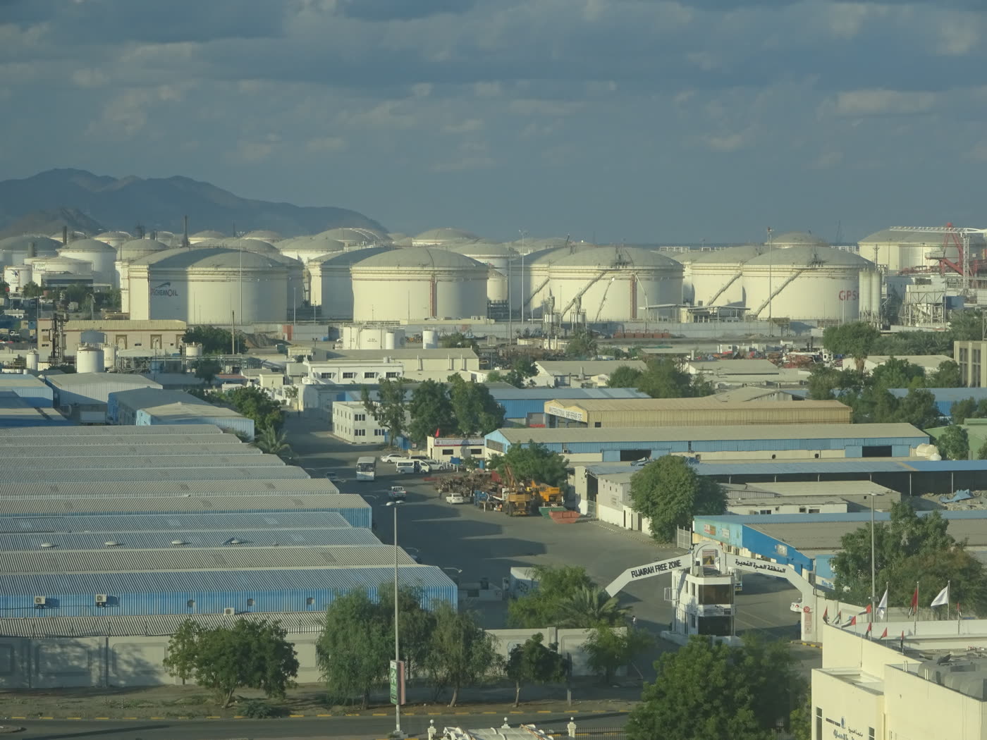 Oil storage tanks at Fujairah Port, UAE